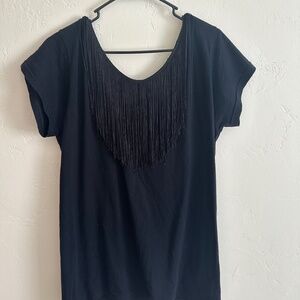 American Apparel Boho Fringe Backless Mini Shirt Dress